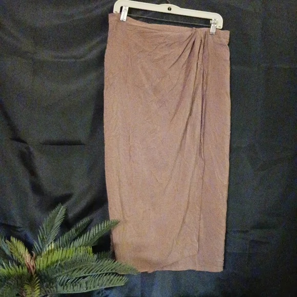 90s Vintage Hugo Buscati Taupe Silk Skirt sz lg - Picture 3 of 11